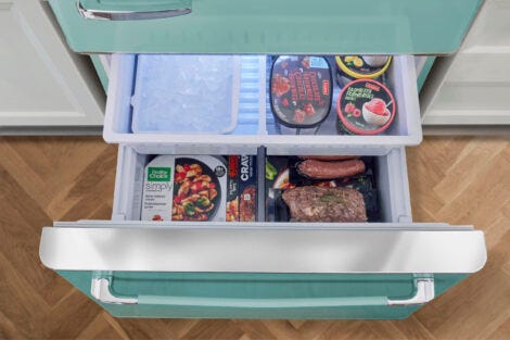 Classic Retro 30 in 17.7 cu. ft. Frost Free Retro Bottom Freezer Refrigerator in Ocean Mist Turquoise, ENERGY STAR UGP-510L T AC