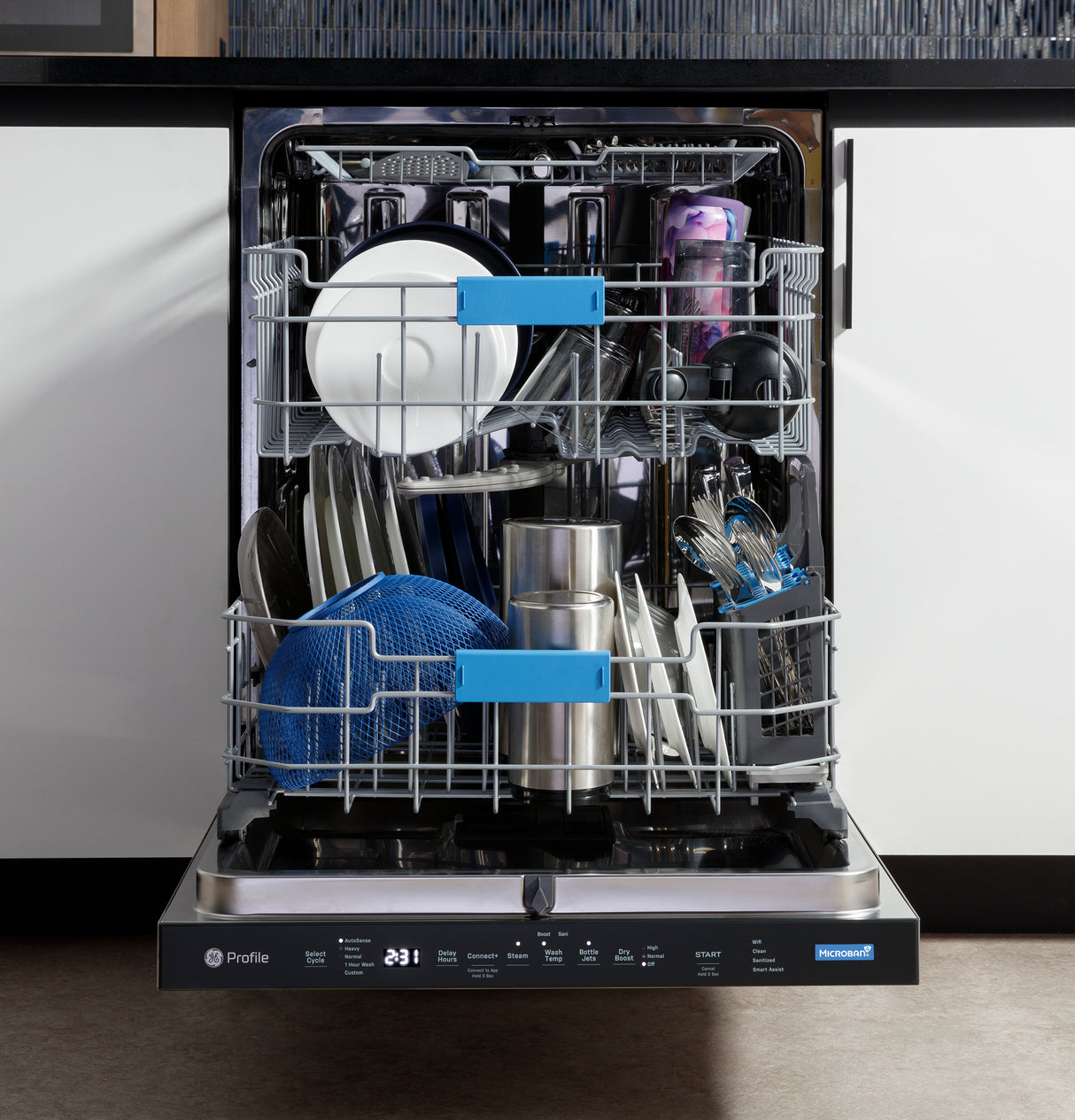 GE Profile Fingerprint Resistant Top Control with Stainless Steel Interior Dishwasher with Microban Antimicrobial Protection with Sanitize Cycle PDP715SYVFS