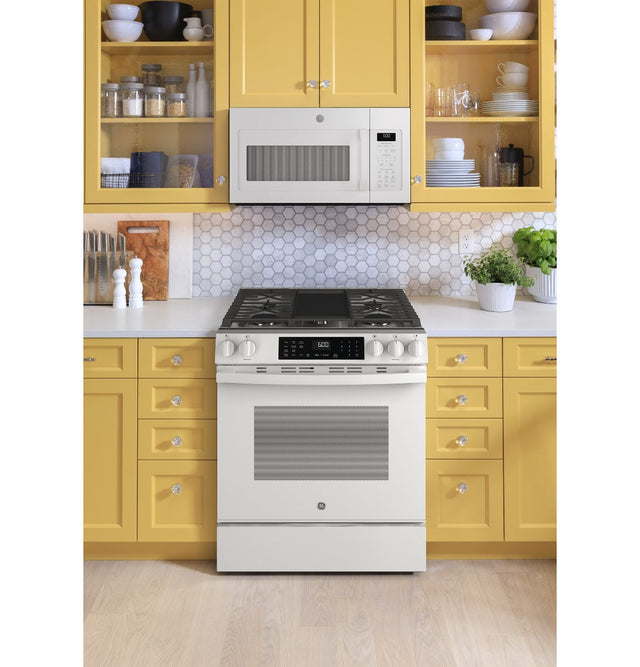 GE® 30" Slide-In Front-Control Convection Gas Range with No Preheat Air Fry and EasyWash™ Oven Tray GGS600AVWW