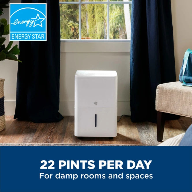 GE® 22 Pint Portable Dehumidifier with Smart Dry for Damp Spaces ADHL22LA