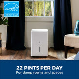GE® 22 Pint Portable Dehumidifier with Smart Dry for Damp Spaces ADHL22LA