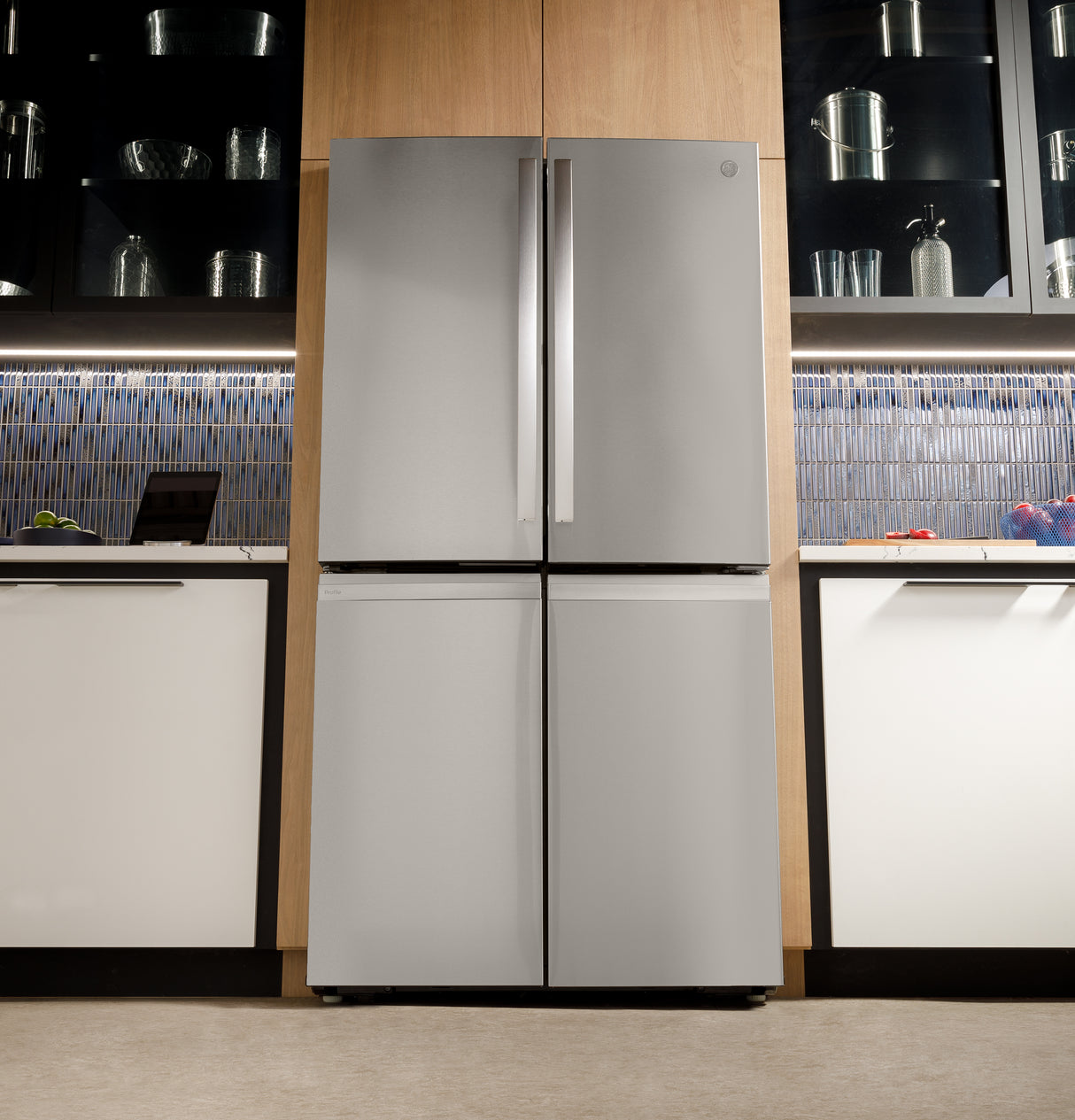 GE Profile™ ENERGY STAR® 22.9 Cu. Ft. Counter-Depth Quad-Door Refrigerator with Dual-Dispense AutoFill Pitcher and Door in Door PHD23BYWFS