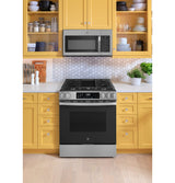 GE® 30" Slide-In Front-Control Convection Gas Range with No Preheat Air Fry and EasyWash™ Oven Tray GGS600AVFS