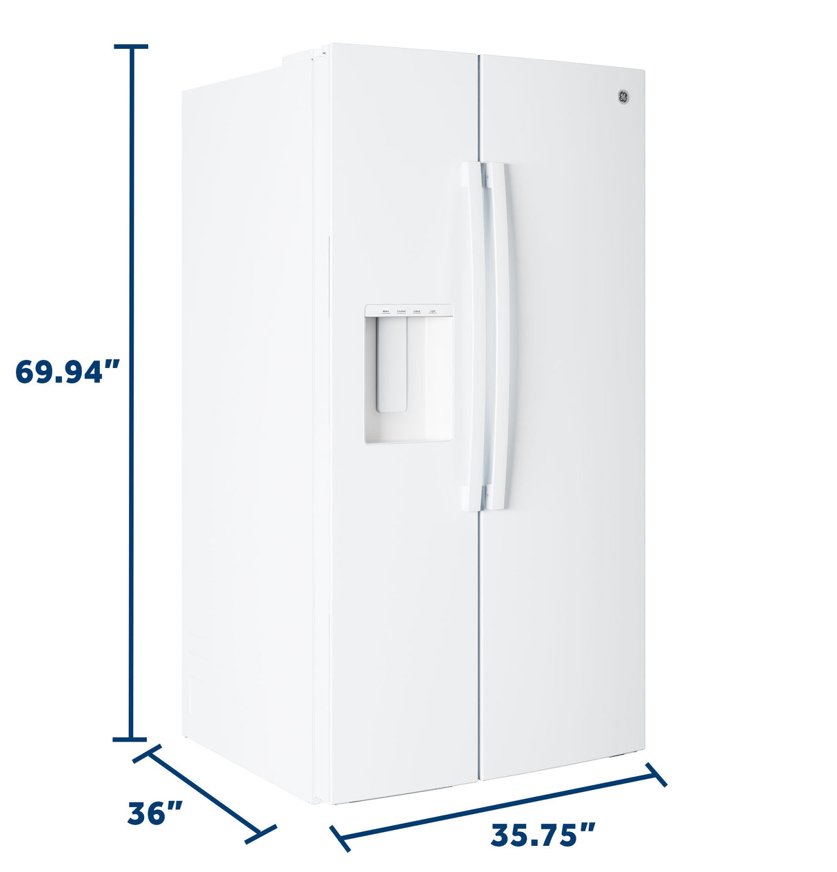 GE® 27.9 Cu. Ft. Side-By-Side Refrigerator with Extra Tall Dispenser and In-Door Icemaker GSS28NGYWW