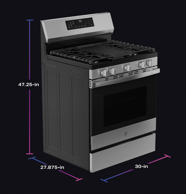 GE Profile™ 30” Smart Free-Standing Gas Convection Range with No Preheat Air Fry and EasyWash™ Oven Tray PGF700AYFS