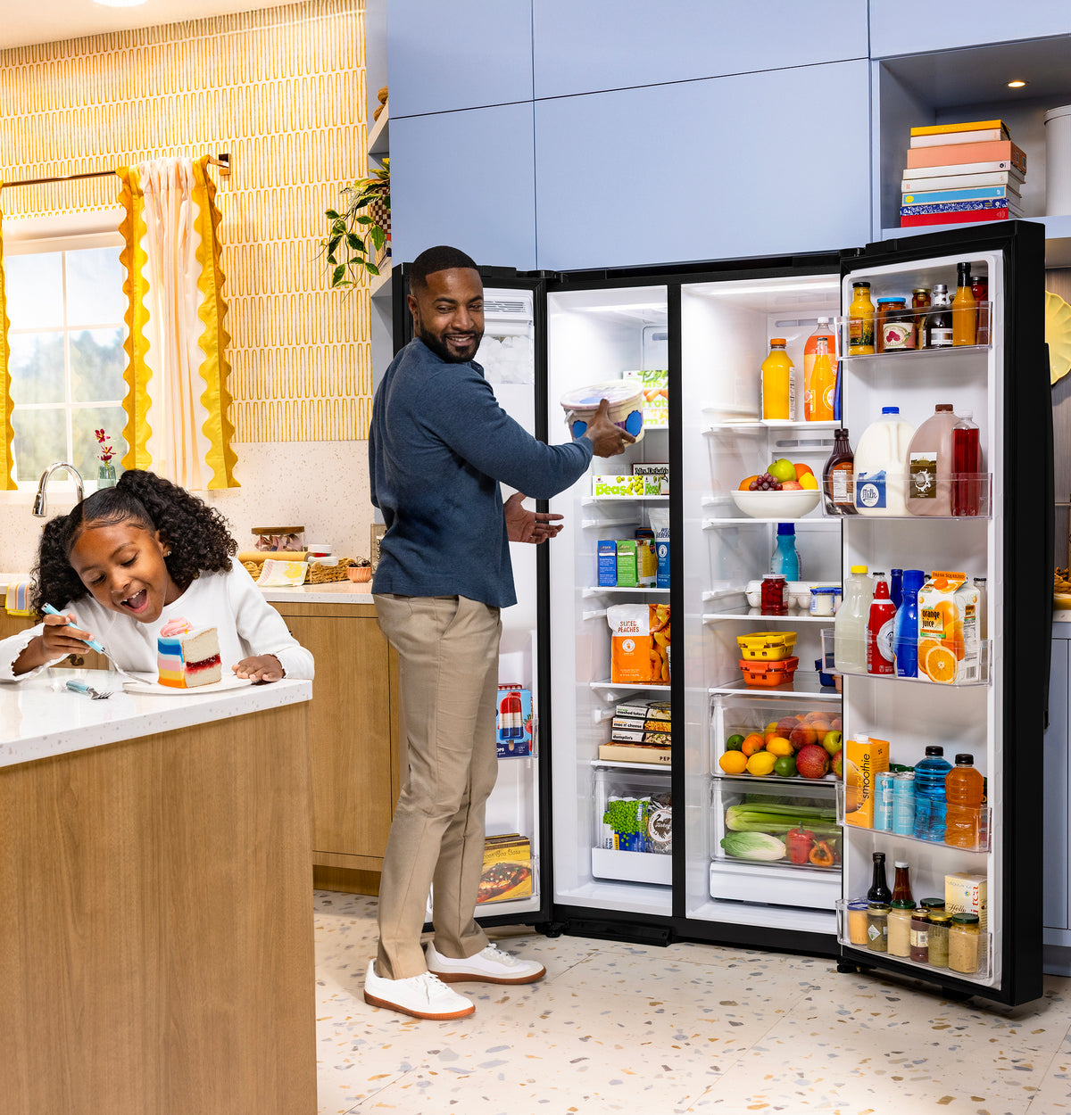 GE 23.6 Cu. Ft. Counter-Depth Side-By-Side Refrigerator with Extra Tall Dispenser and In-Door Icemaker GZS24NGYBB