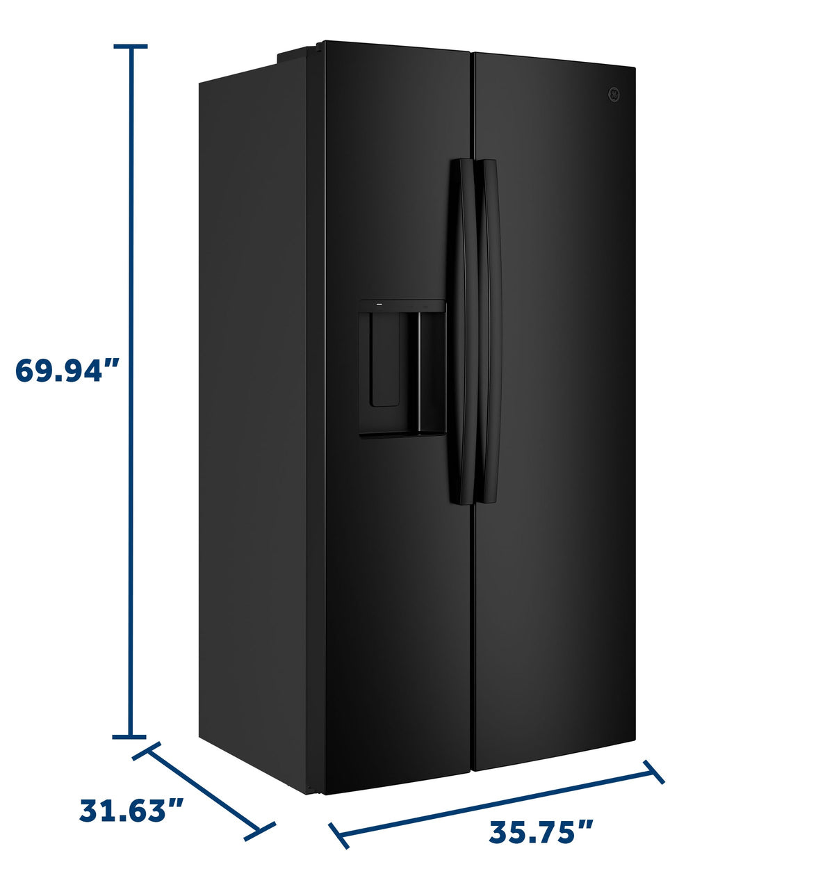 GE 23.6 Cu. Ft. Counter-Depth Side-By-Side Refrigerator with Extra Tall Dispenser and In-Door Icemaker GZS24NGYBB