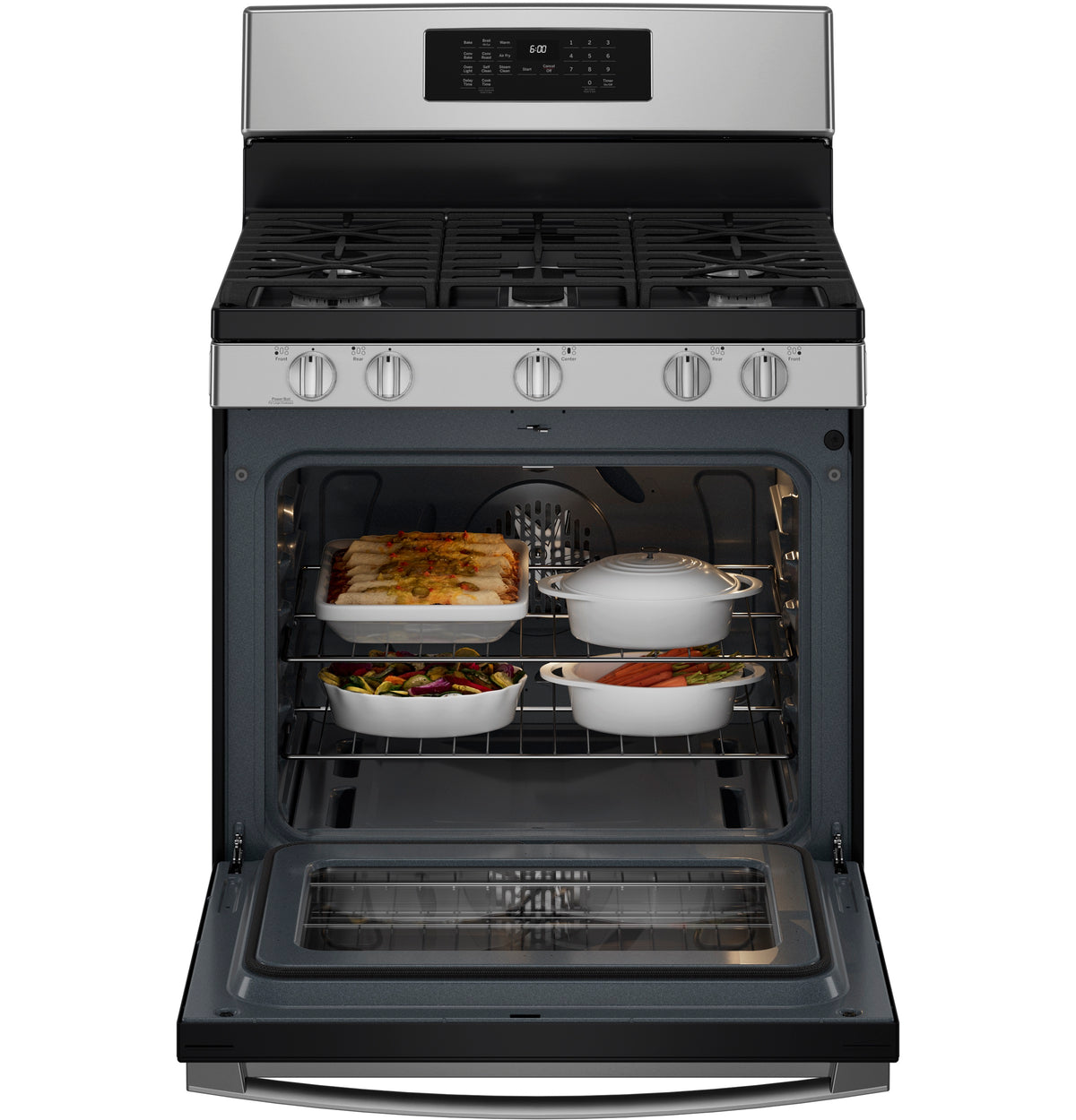 GE 30" Free-Standing Gas Convection Range with No Preheat Air Fry JGB670SZSS