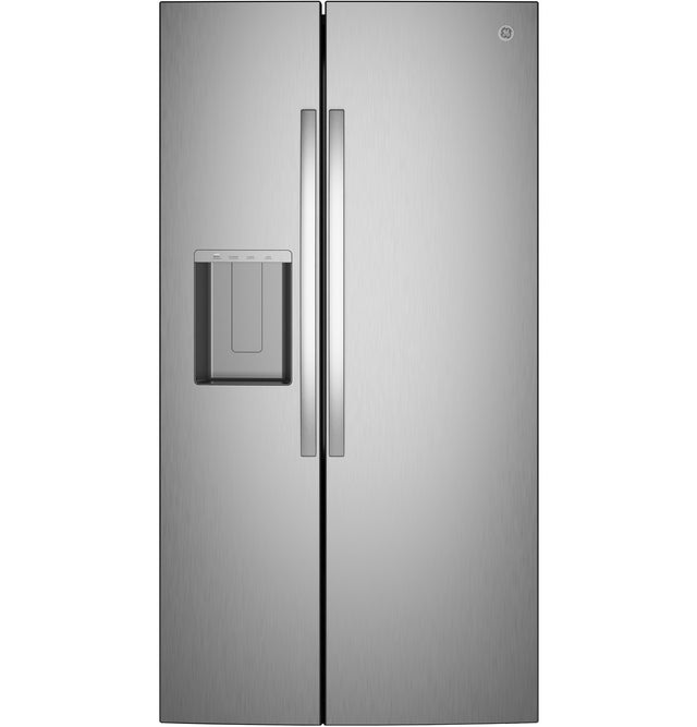 GE 23.6 Cu. Ft. Counter-Depth Side-By-Side Refrigerator with Extra Tall Dispenser and In-Door Icemaker GZS24NYYFS
