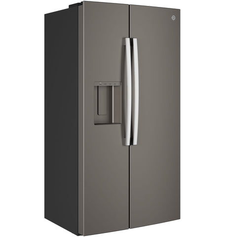 GE 23.6 Cu. Ft. Counter-Depth Side-By-Side Refrigerator with Extra Tall Dispenser and In-Door Icemaker GZS24NMYES
