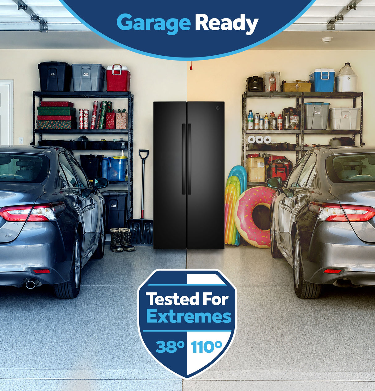 GE® 25 Cu. Ft. Icemaker Ready and Garage Ready Side-By-Side Refrigerator GUS25MGYBB