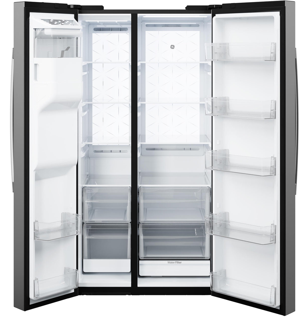 GE® 24 Cu. Ft. Counter-Depth Side-By-Side Refrigerator with LED Light Walls and Extra Tall Dispenser GZS24PYYFS