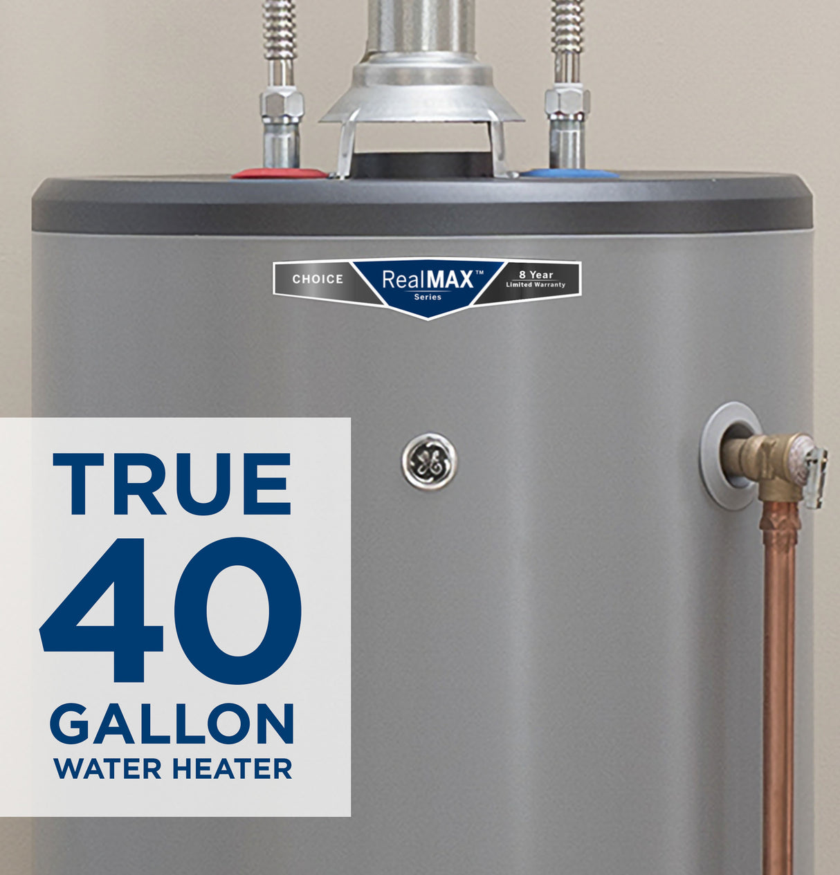 GE RealMAX Choice 40-Gallon Tall Natural Gas Atmospheric Water Heater GG40T08BXR