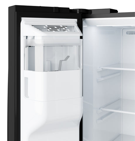 GE 23.6 Cu. Ft. Counter-Depth Side-By-Side Refrigerator with Extra Tall Dispenser and In-Door Icemaker GZS24NGYBB