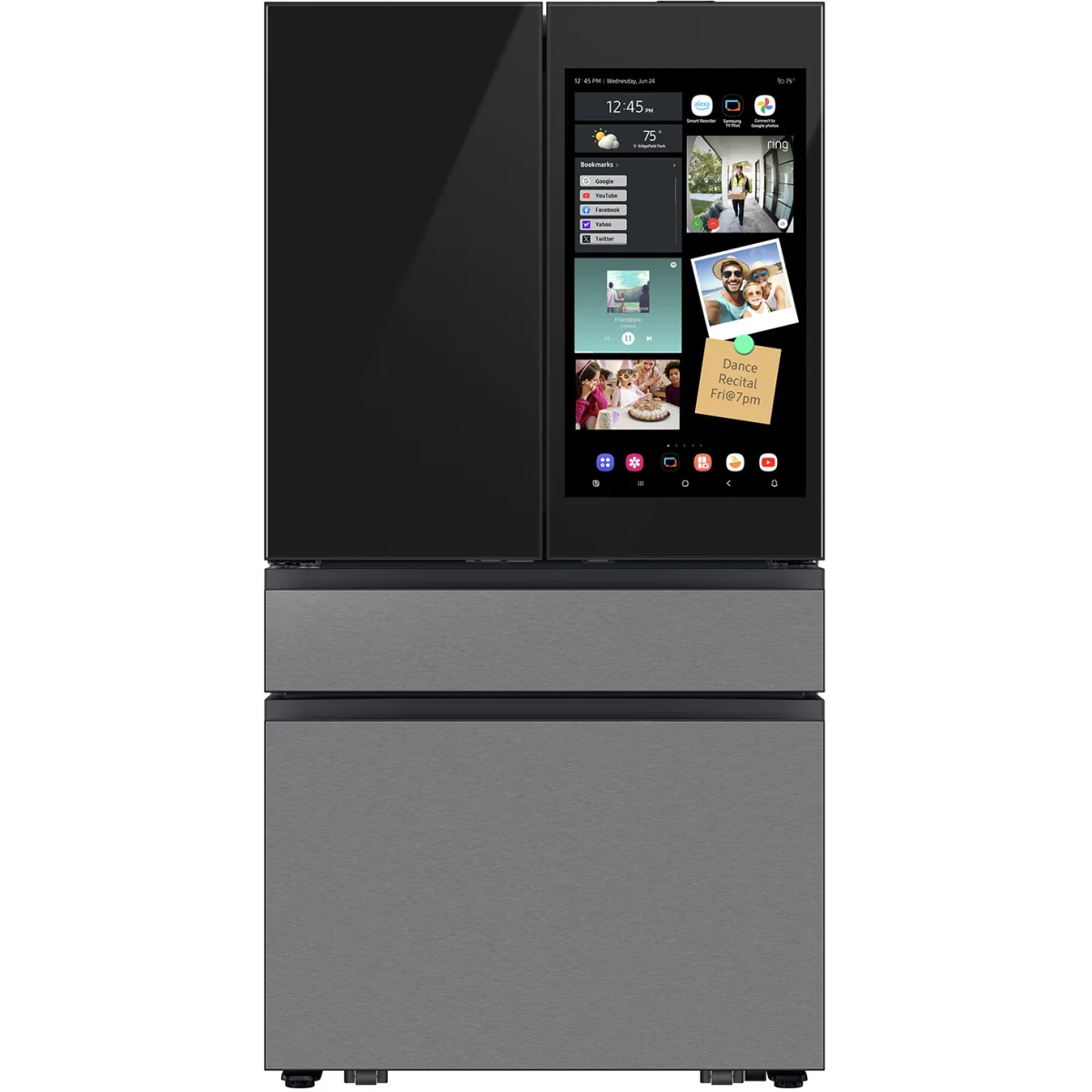 Bespoke 29 cu. ft. Standard Depth 4-Door French Door Refrigerator in Charcoal Glass/Stainless Steel with AI Family Hub+ RF90F29AECR
