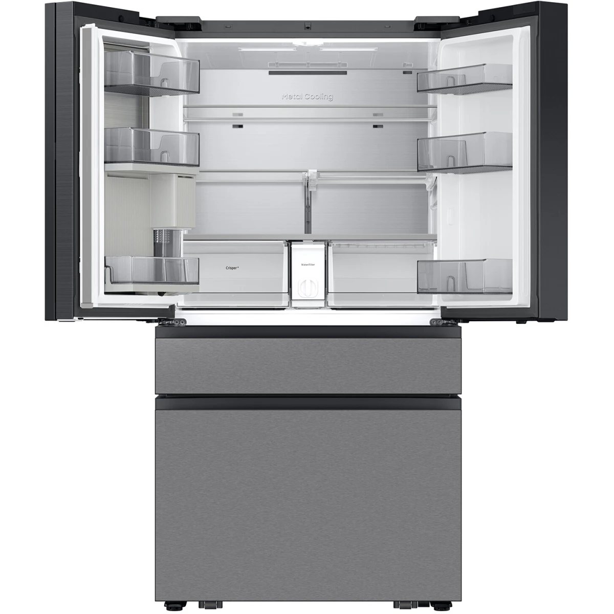 Bespoke 29 cu. ft. Standard Depth 4-Door French Door Refrigerator in Charcoal Glass/Stainless Steel with AI Family Hub+ RF90F29AECR