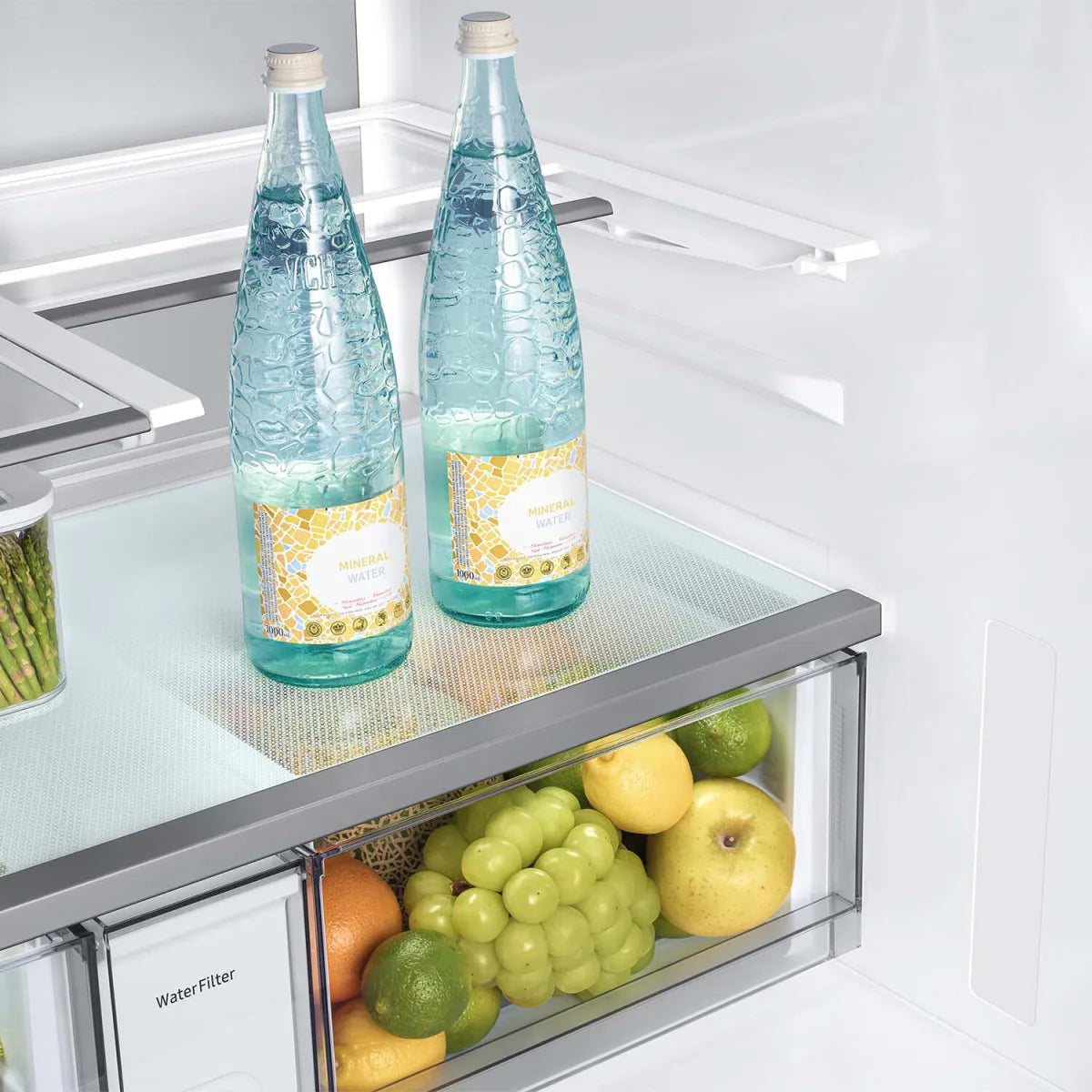 Bespoke 29 cu. ft. Standard Depth 4-Door French Door Refrigerator in Charcoal Glass/Stainless Steel with AI Family Hub+ RF90F29AECR