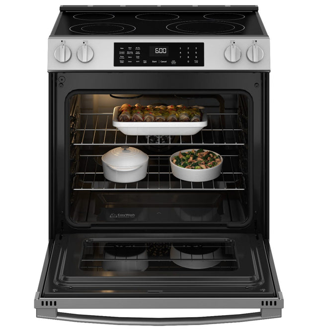 GE® 30" Slide-In Electric Convection Range with No Preheat Air Fry GRS600AVFS