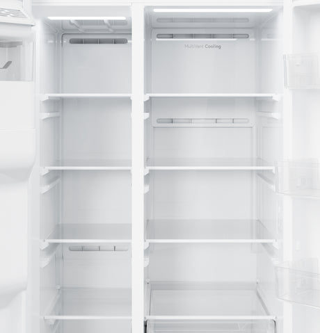 GE 23.6 Cu. Ft. Counter-Depth Side-By-Side Refrigerator with Extra Tall Dispenser and In-Door Icemaker GZS24NGYWW