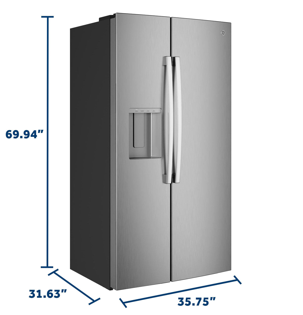 GE 23.6 Cu. Ft. Counter-Depth Side-By-Side Refrigerator with Extra Tall Dispenser and In-Door Icemaker GZS24NYYFS