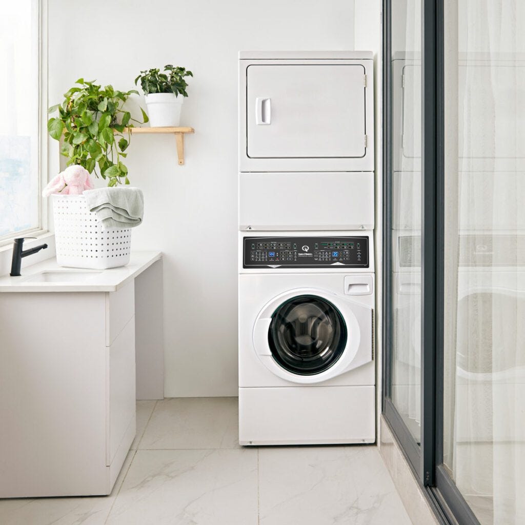 Speed Queen SF7 Stacked White Washer – Electric Dryer with Pet Plus™ | Sanitize | Fast Cycle Times | 5-Year Warranty SF7008WE