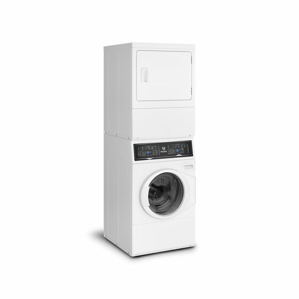 Speed Queen SF7 Stacked White Washer – Gas Dryer with Pet Plus™ | Sanitize | Fast Cycle Times | 5-Year Warranty SF7008WG