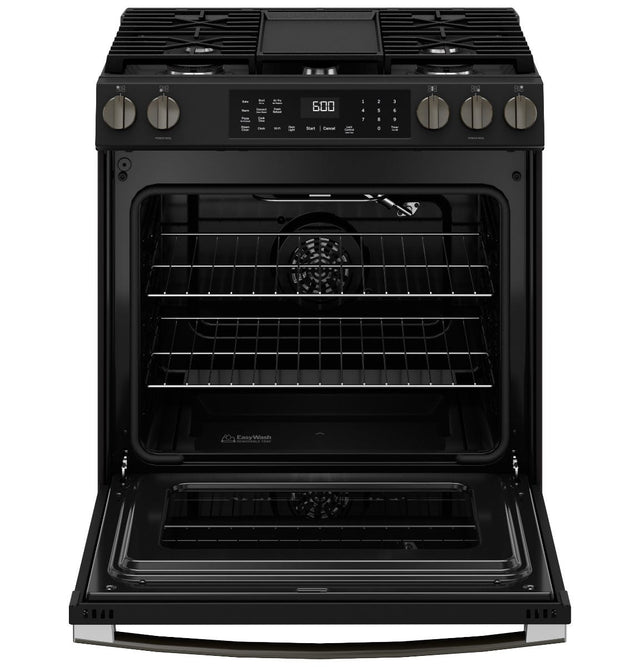 GE® 30" Slide-In Front-Control Convection Gas Range with No Preheat Air Fry and EasyWash™ Oven Tray GGS600AVDS