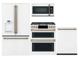 Cafe Appliance Package - 4 Piece Appliance Package with Gas Range - Matte White w/ Brushed Bronze Hardware