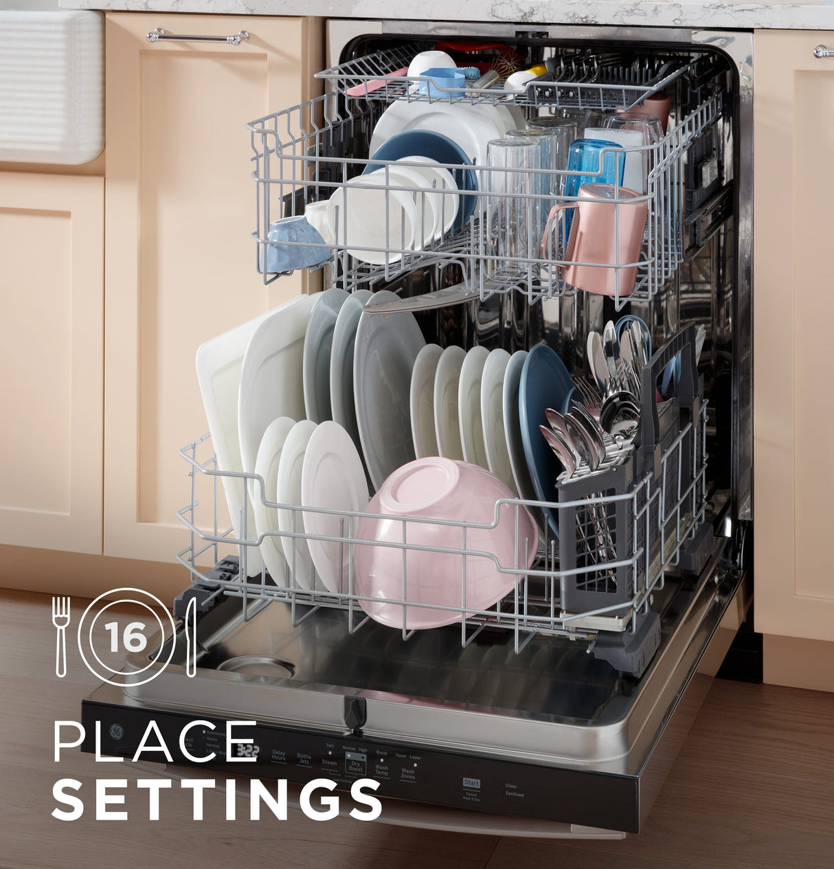 GE Fingerprint Resistant Top Control with Stainless Steel Interior Dishwasher with Sanitize Cycle GDT650SMVES