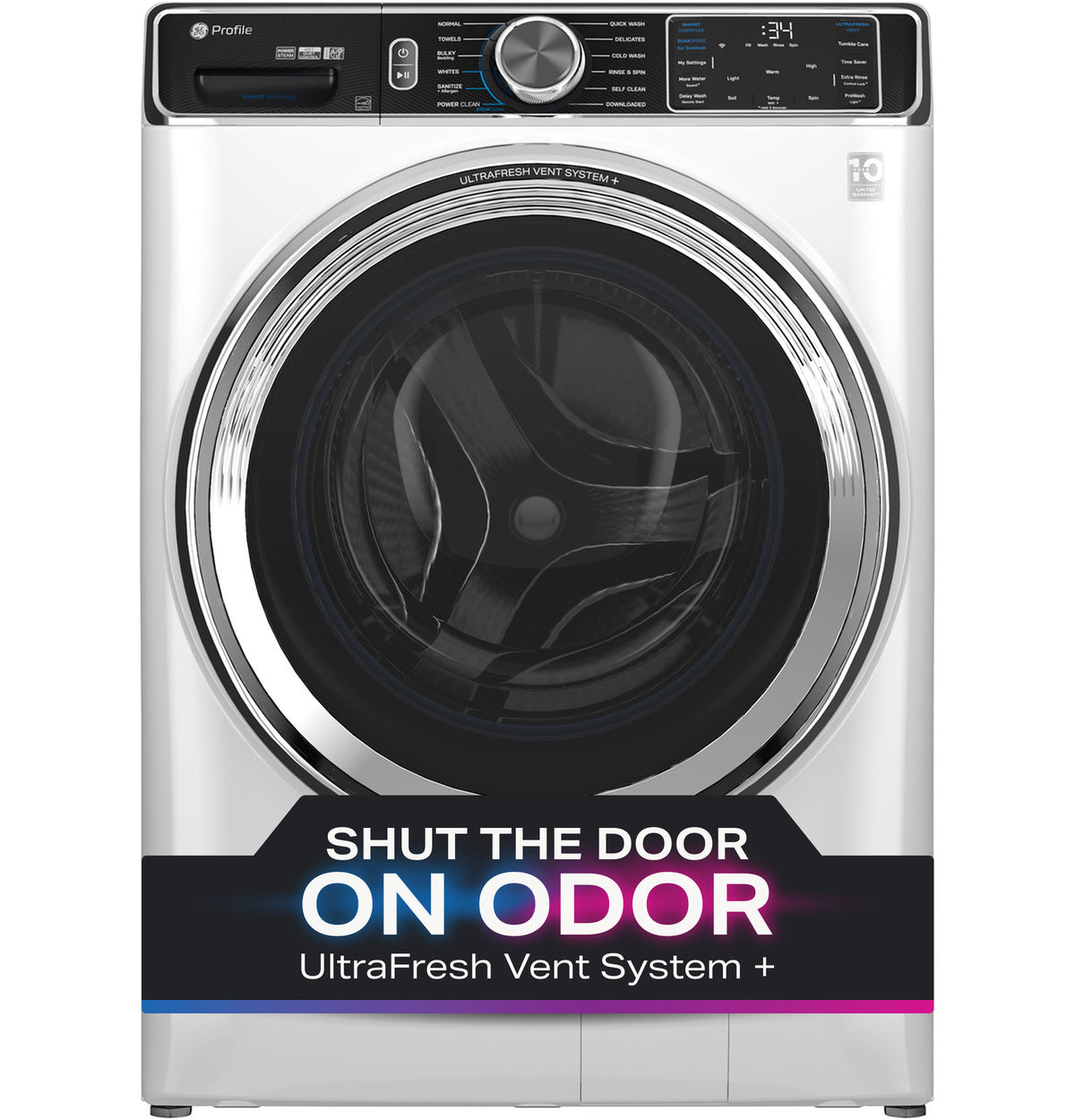 GE Profile 5.3 cu. ft. Capacity Smart Front Load ENERGY STAR Washer with UltraFresh Vent System+ with OdorBlock PFW870SSVWW