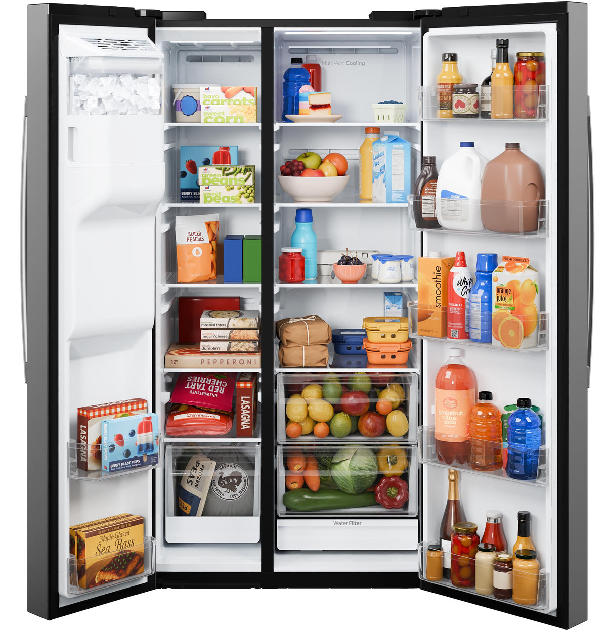GE 23.6 Cu. Ft. Counter-Depth Side-By-Side Refrigerator with Extra Tall Dispenser and In-Door Icemaker GZS24NYYFS
