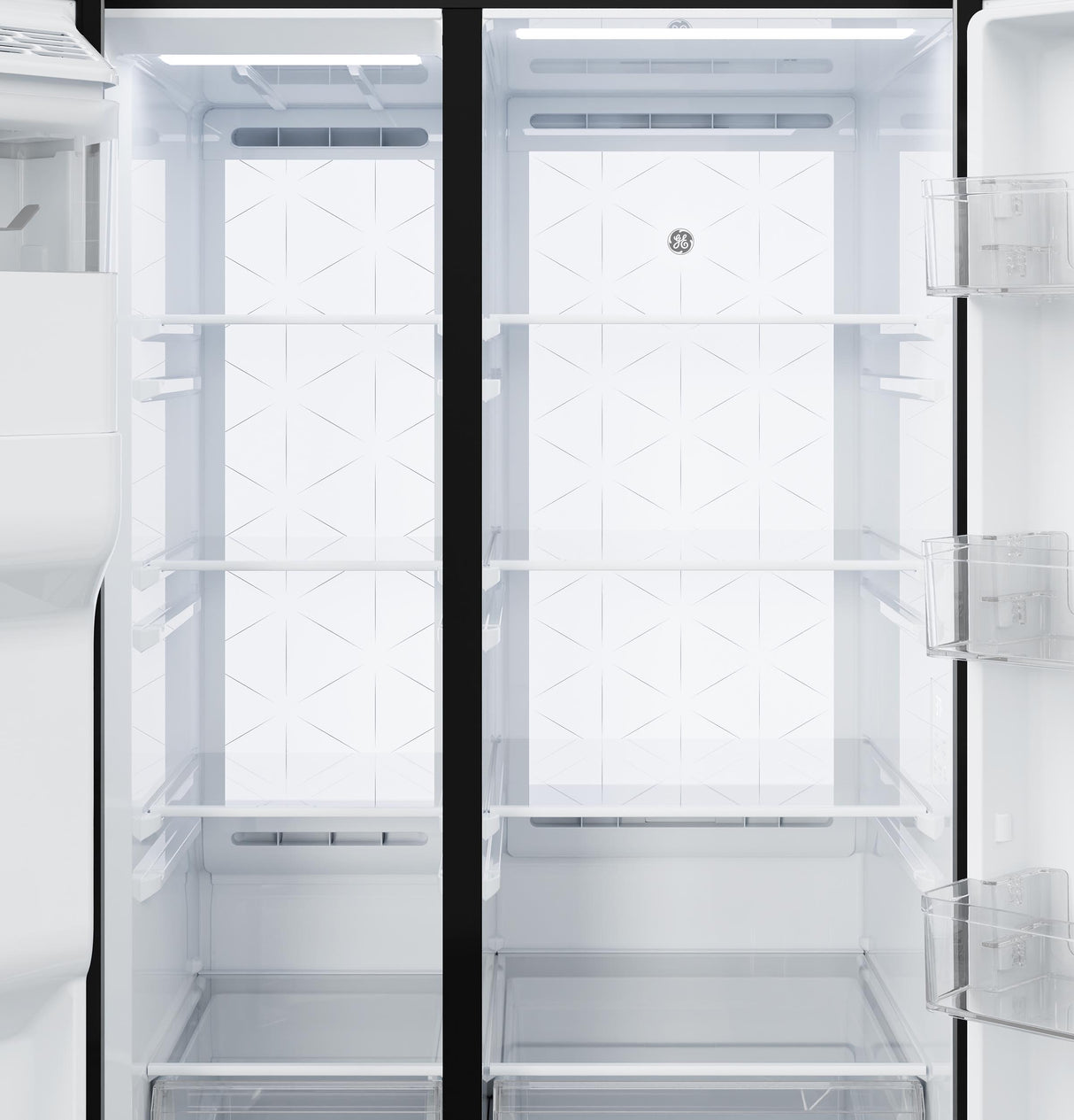 GE® 24 Cu. Ft. Counter-Depth Side-By-Side Refrigerator with LED Light Walls and Extra Tall Dispenser GZS24PYYFS