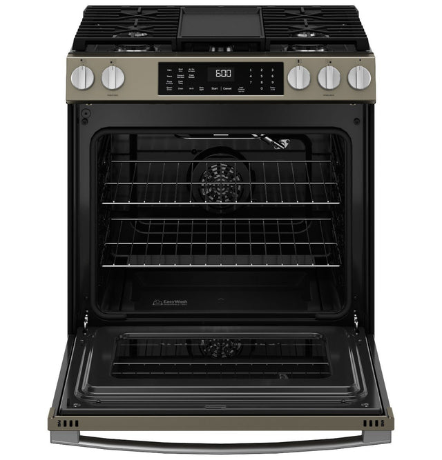 GE® 30" Slide-In Front-Control Convection Gas Range with No Preheat Air Fry and EasyWash™ Oven Tray GGS600AVES