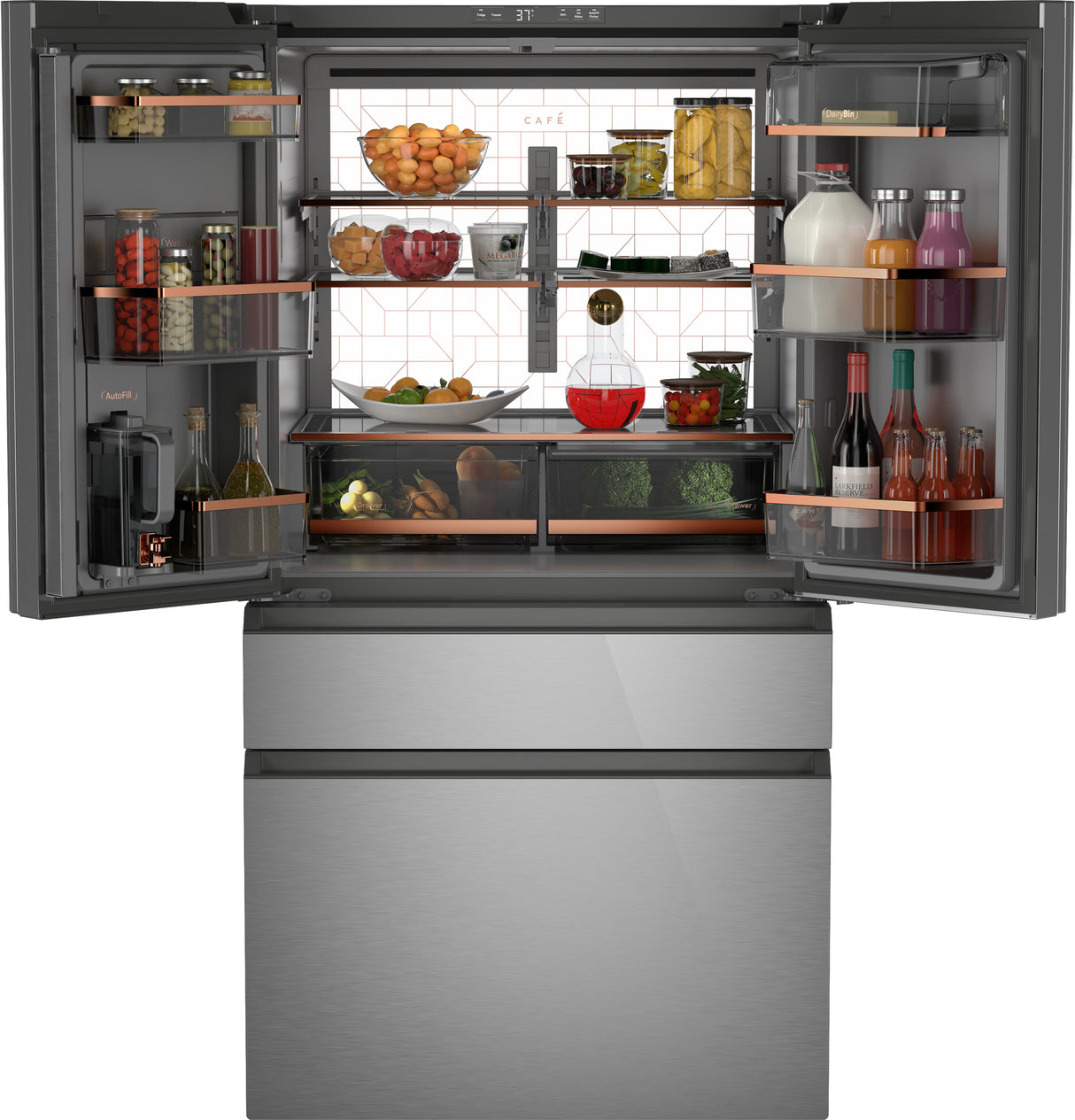 Café ENERGY STAR 29 Cu. Ft. Smart 4-Door French-Door Refrigerator in Platinum Glass CGE29DM5TS5