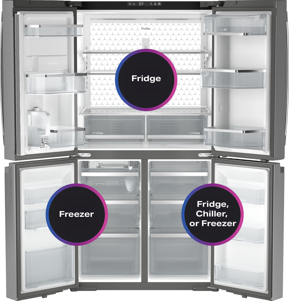 GE Profile™ ENERGY STAR® 28.3 Cu. Ft. Quad-Door Refrigerator with Dual-Dispense AutoFill Pitcher PAE28BYTFS