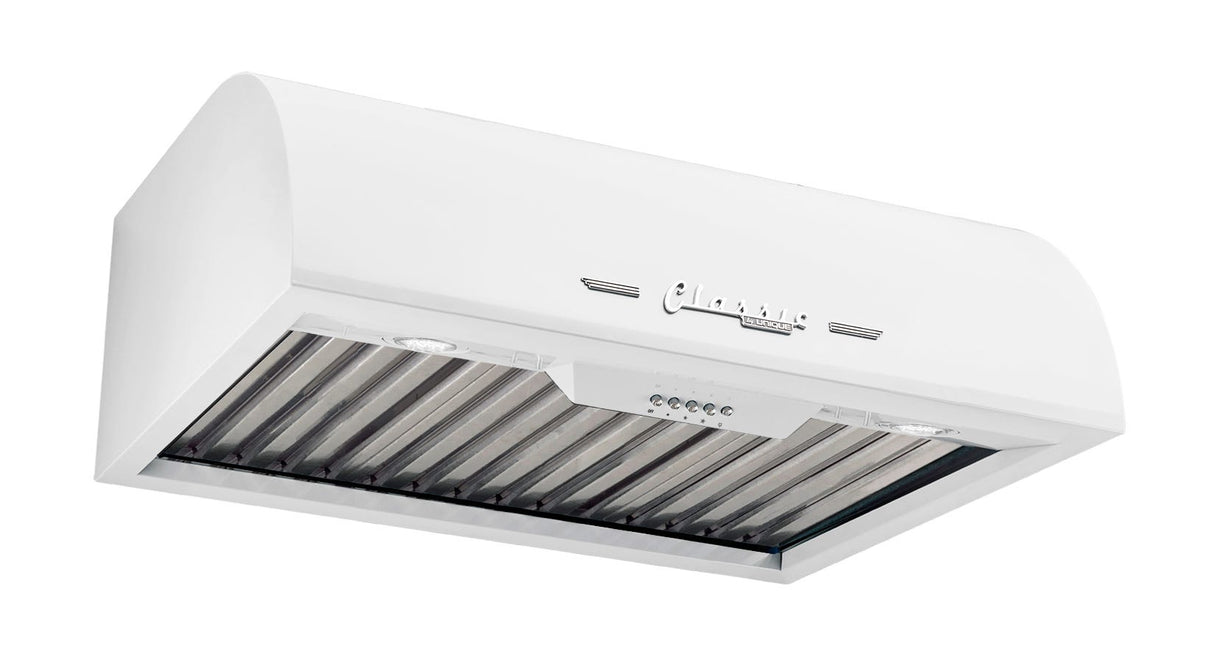 Classic Retro 24-inch 500 CFM Ducted Under Cabinet Range Hood with LED Lighting in Marshmallow White UGP-24CR RH W