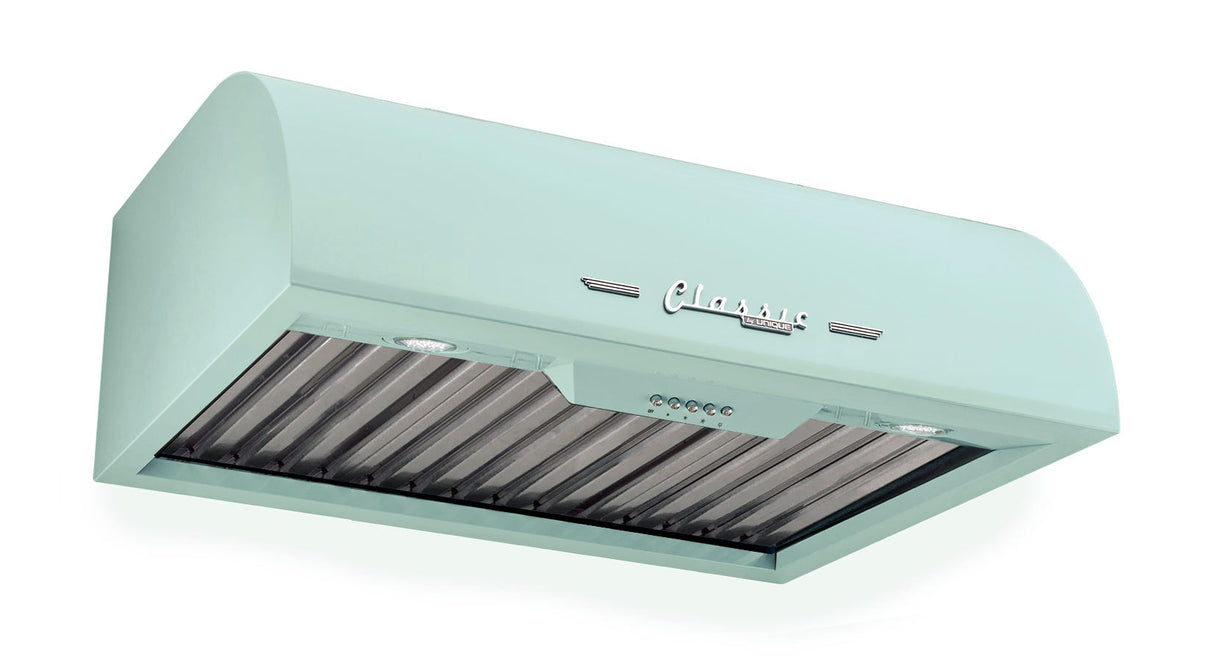 Classic Retro 24-inch 500 CFM Ducted Under Cabinet Range Hood with LED Lighting in Summer Mint Green UGP-24CR RH LG
