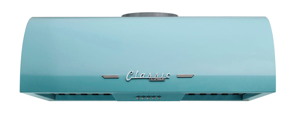 Classic Retro 24-inch 500 CFM Ducted Under Cabinet Range Hood with LED Lighting in Ocean Mist Turquoise UGP-24CR RH T