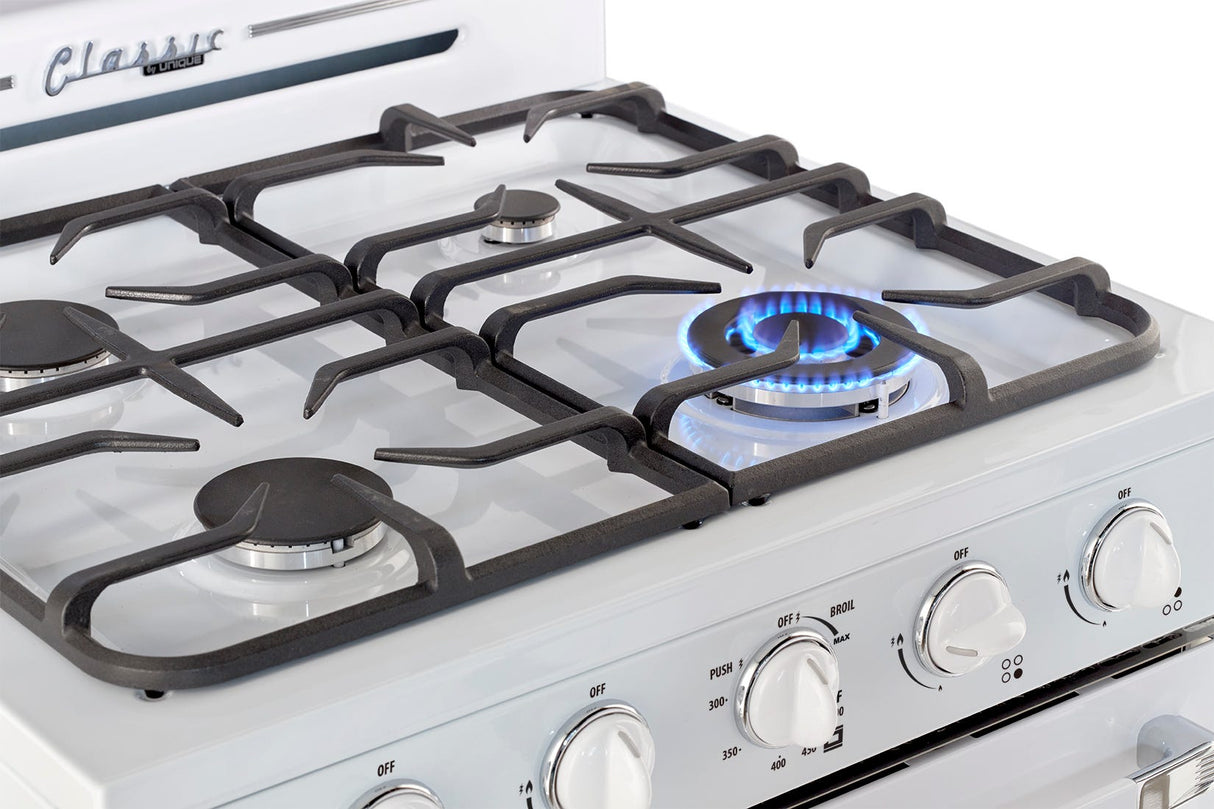 Classic Retro 30 -inch Free-Standing Gas Range with Convection Oven in Marshmallow White UGP-30CR W