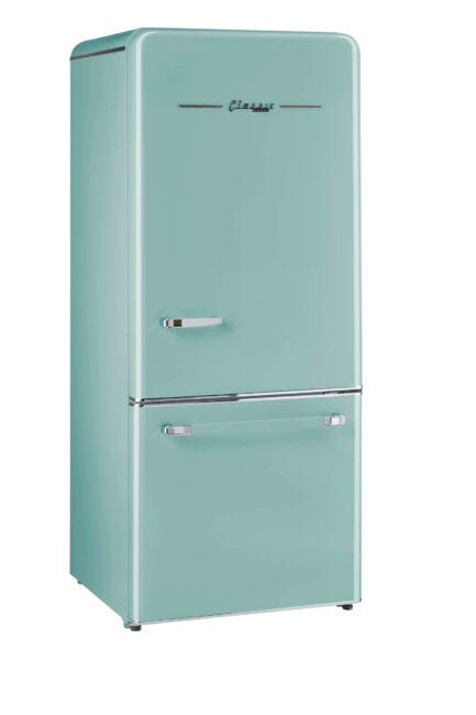 Classic Retro 30 in 17.7 cu. ft. Frost Free Retro Bottom Freezer Refrigerator in Ocean Mist Turquoise, ENERGY STAR UGP-510L T AC