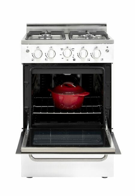 Prestige by Unique 24″ Stainless Convection Gas Range UGP-24V PC1 W-White