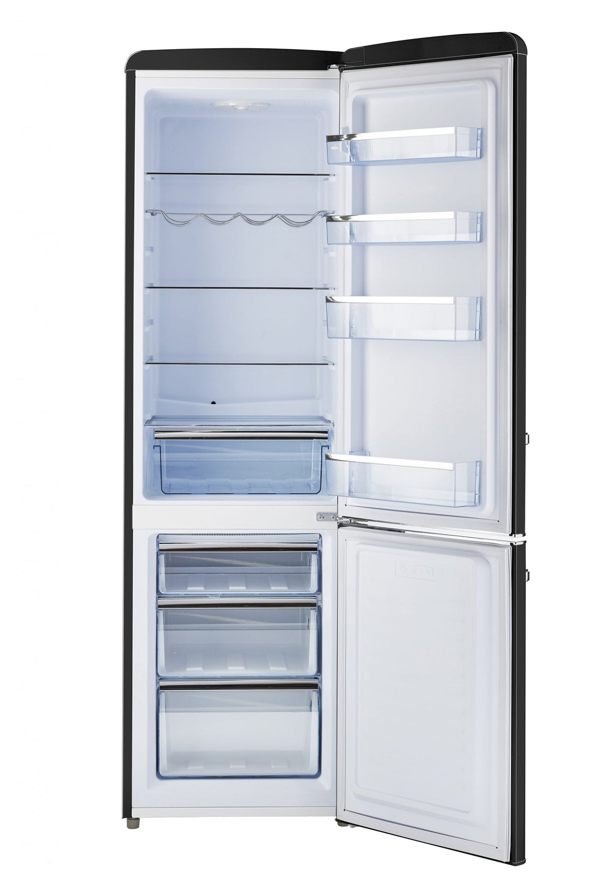 Classic Retro 21.6 in. 8.7 cu. ft. Retro Bottom Freezer Refrigerator in Midnight Black, ENERGY STAR UGP-275L B AC