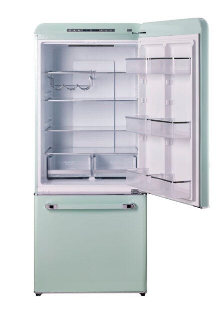 Classic Retro 30 in 17.7 cu. ft. Frost Free Retro Bottom Freezer Refrigerator in Summer Mint Green, ENERGY STAR UGP-510L LG AC