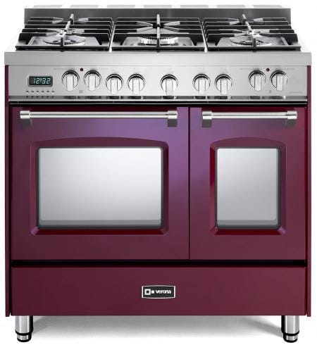 Verona 36" Prestige Dual Fuel Double Oven Range VPFSGE365DBU-Burgundy