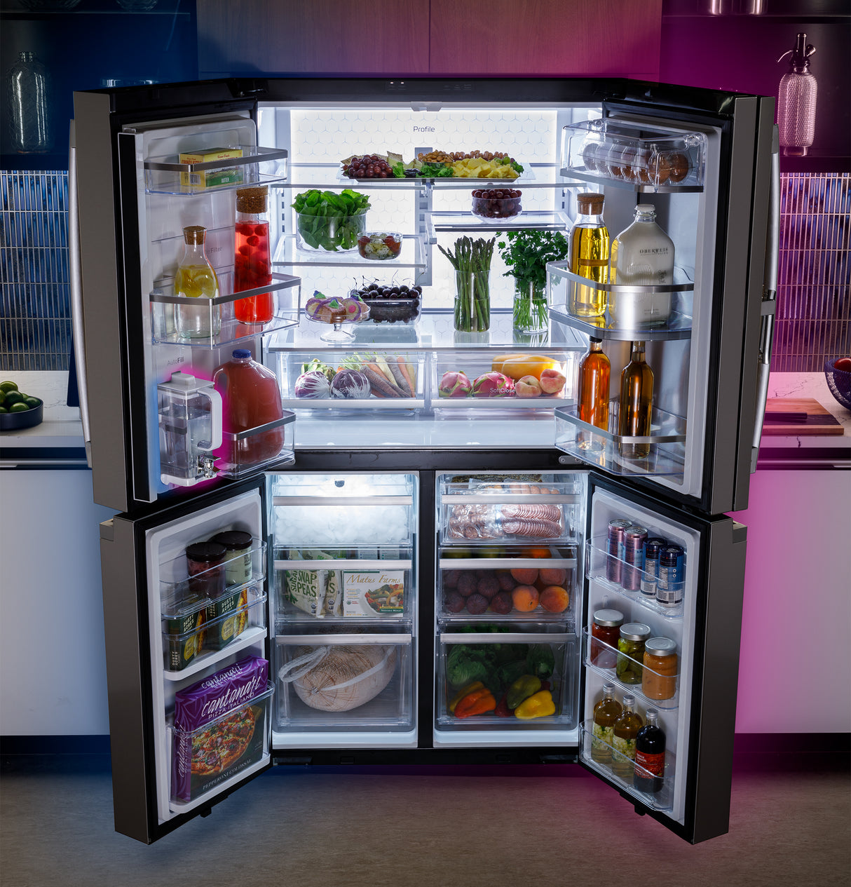 GE Profile™ ENERGY STAR® 22.9 Cu. Ft. Counter-Depth Quad-Door Refrigerator with Dual-Dispense AutoFill Pitcher and Door in Door PHD23BYWFS