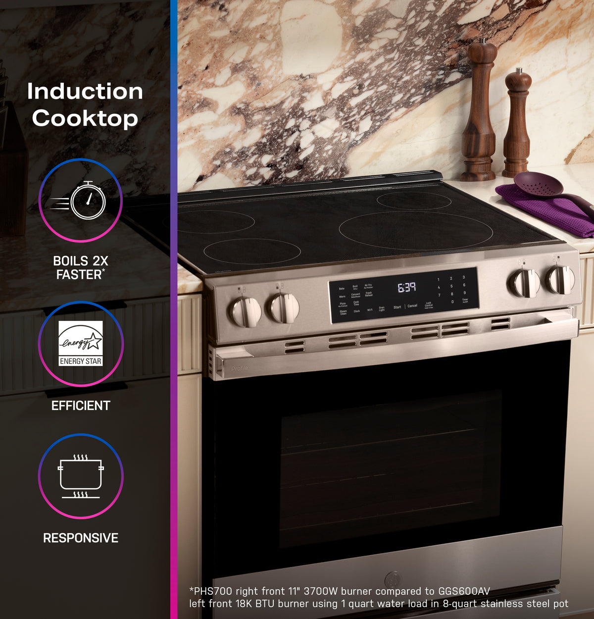 GE Profile™ ENERGY STAR® 30" Smart Slide-In Induction and Convection Range with No Preheat Air Fry and EasyWash™ Oven Tray PHS700AYFS