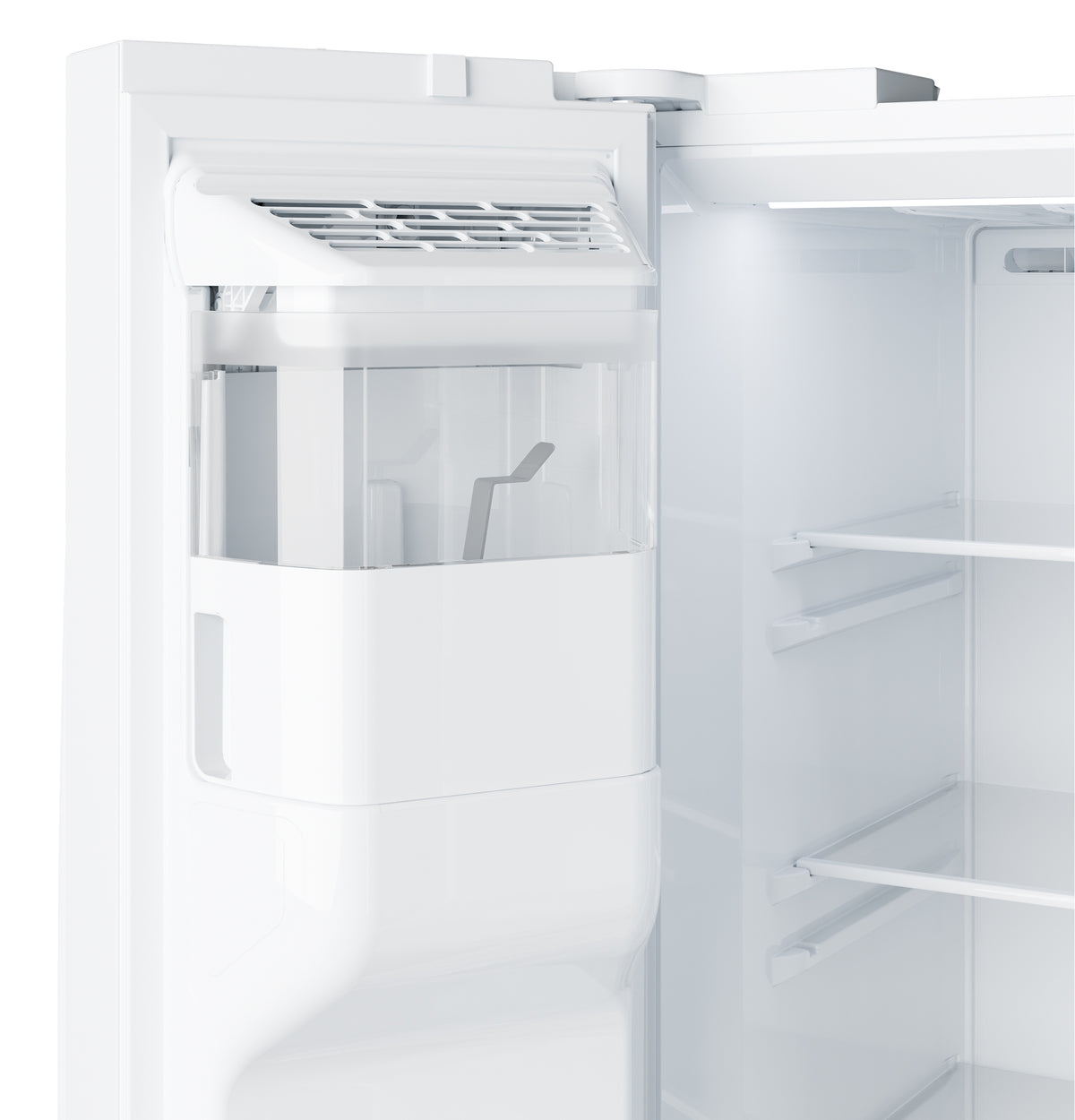 GE 23.6 Cu. Ft. Counter-Depth Side-By-Side Refrigerator with Extra Tall Dispenser and In-Door Icemaker GZS24NGYWW