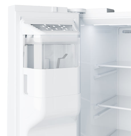GE 23.6 Cu. Ft. Counter-Depth Side-By-Side Refrigerator with Extra Tall Dispenser and In-Door Icemaker GZS24NGYWW