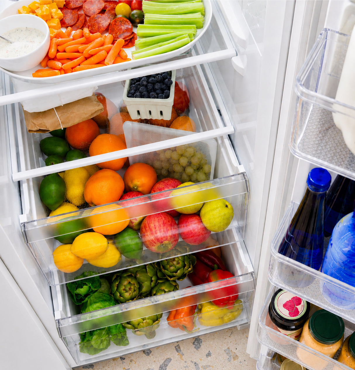 GE® 27.9 Cu. Ft. Side-By-Side Refrigerator with Extra Tall Dispenser and In-Door Icemaker GSS28NGYWW