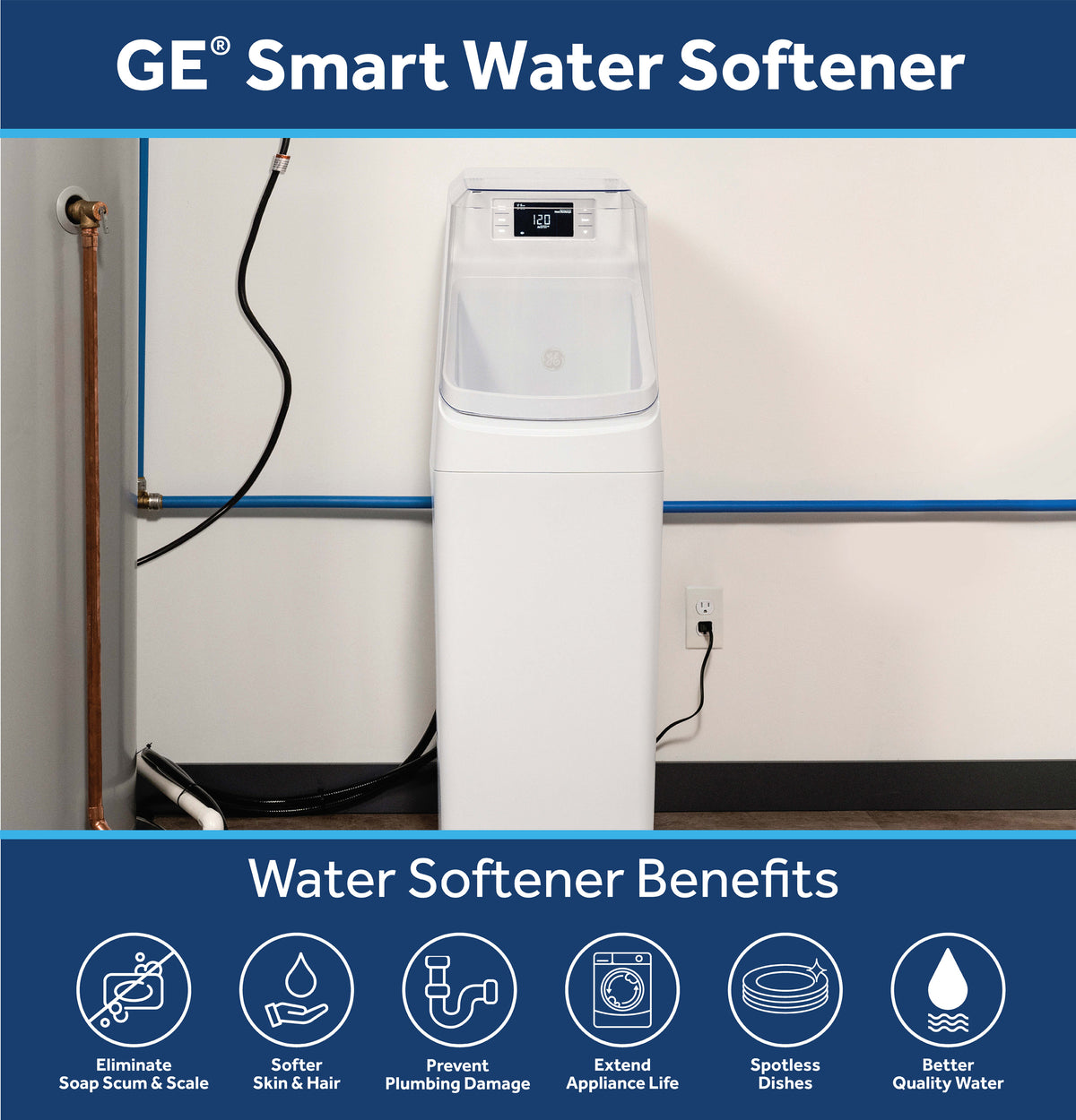 GE® Smart Water Softener 30,000 Grain Capacity with Integrated Filtration GXMD30W